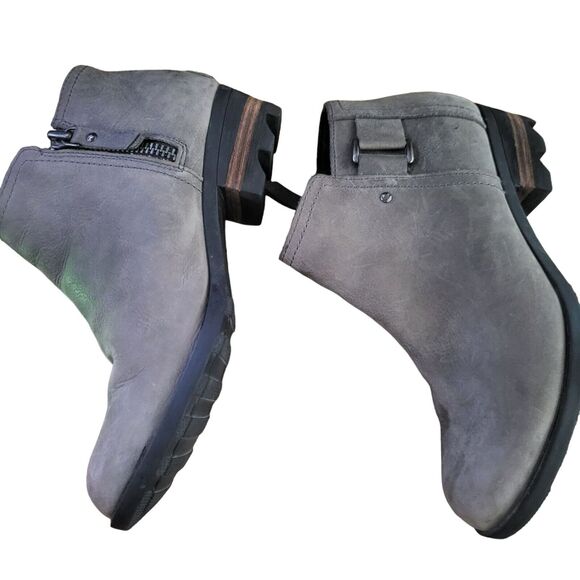 Sorel Lolla Ankle Bootie 6.5 Womens Grey Side Zipper Chunky Round Toe Leather - Picture 5 of 8